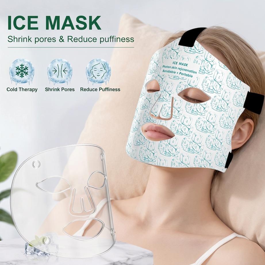 Silicone Photon Beauty Mask, Red & Blue Light Household Facial LED Color Light Ice-Cooling Mask Device