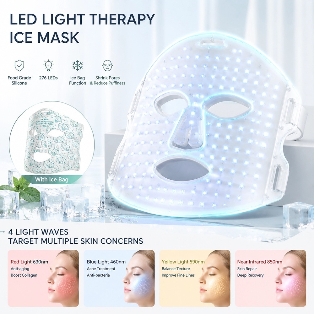 Silicone Photon Beauty Mask, Red & Blue Light Household Facial LED Color Light Ice-Cooling Mask Device - Image 4